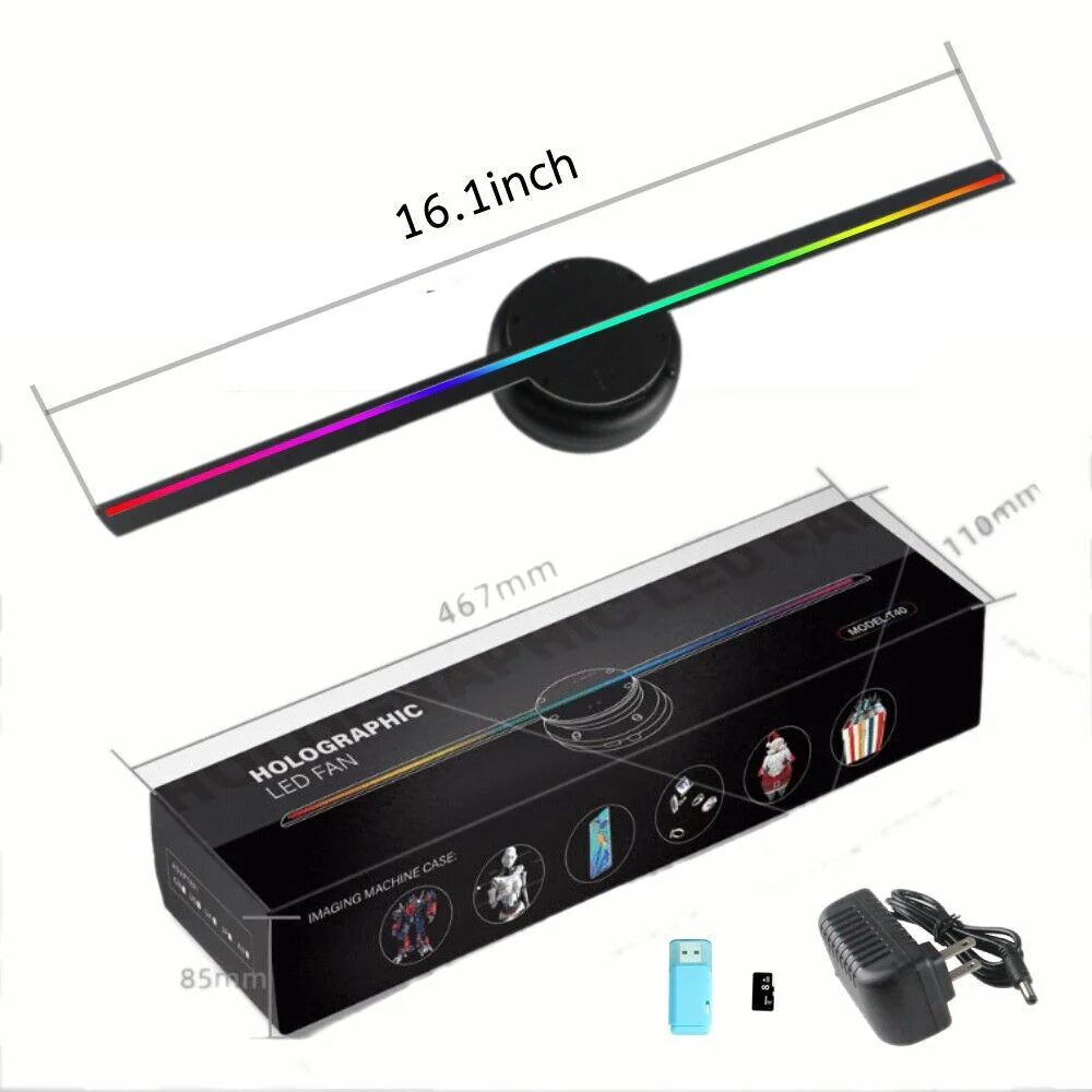 LED Holographic Fan, 3D Hologram Advertising Machine WiFi Control 234 LED Beads 512x234P Resolution for Party for Android for iOS for Shop (EU Plug)
