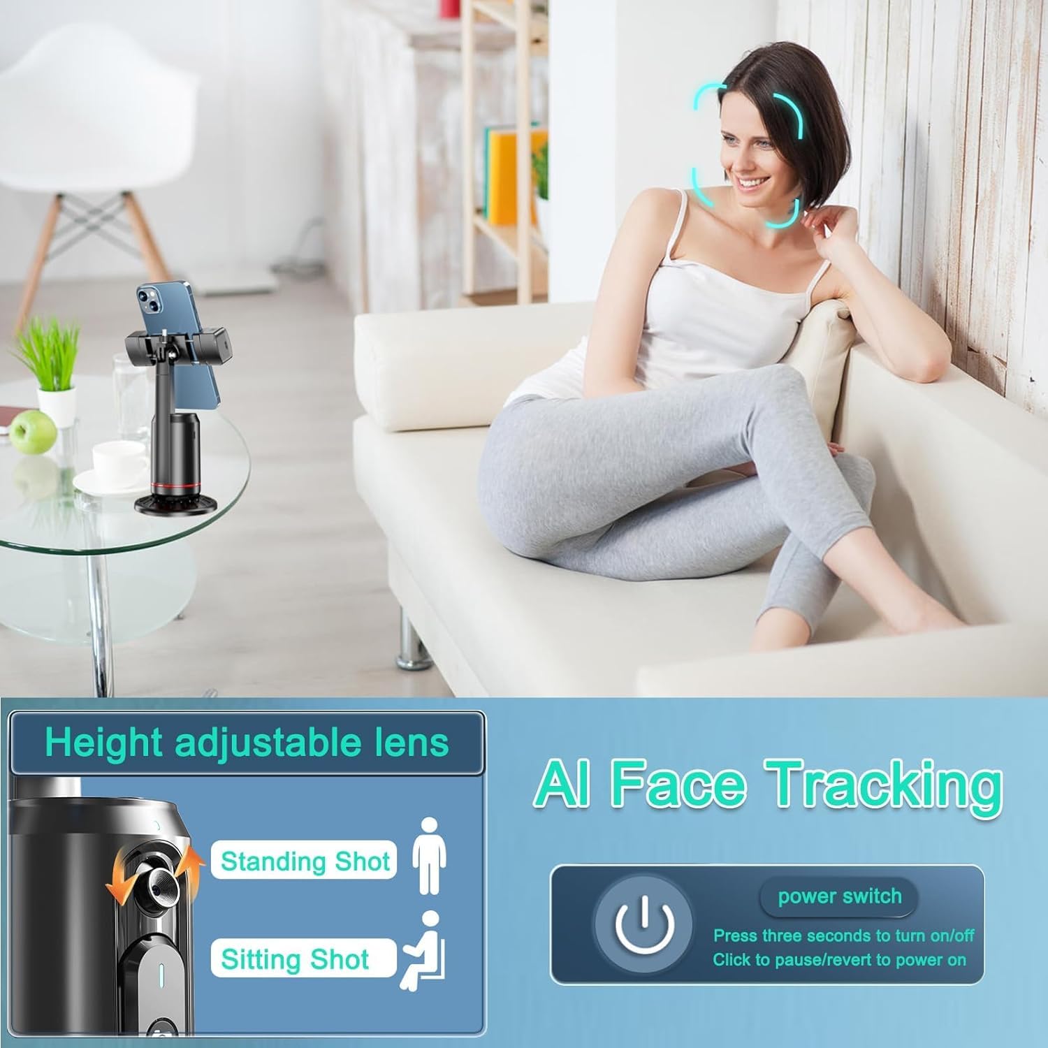 Auto Face Tracking Telefoonhouder, 360° Gezicht Lichaam Telefoon