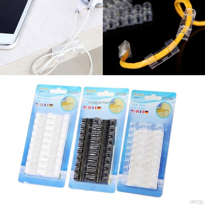 20 Pcs Cord Wire Cable Plastic Clips (White Color)