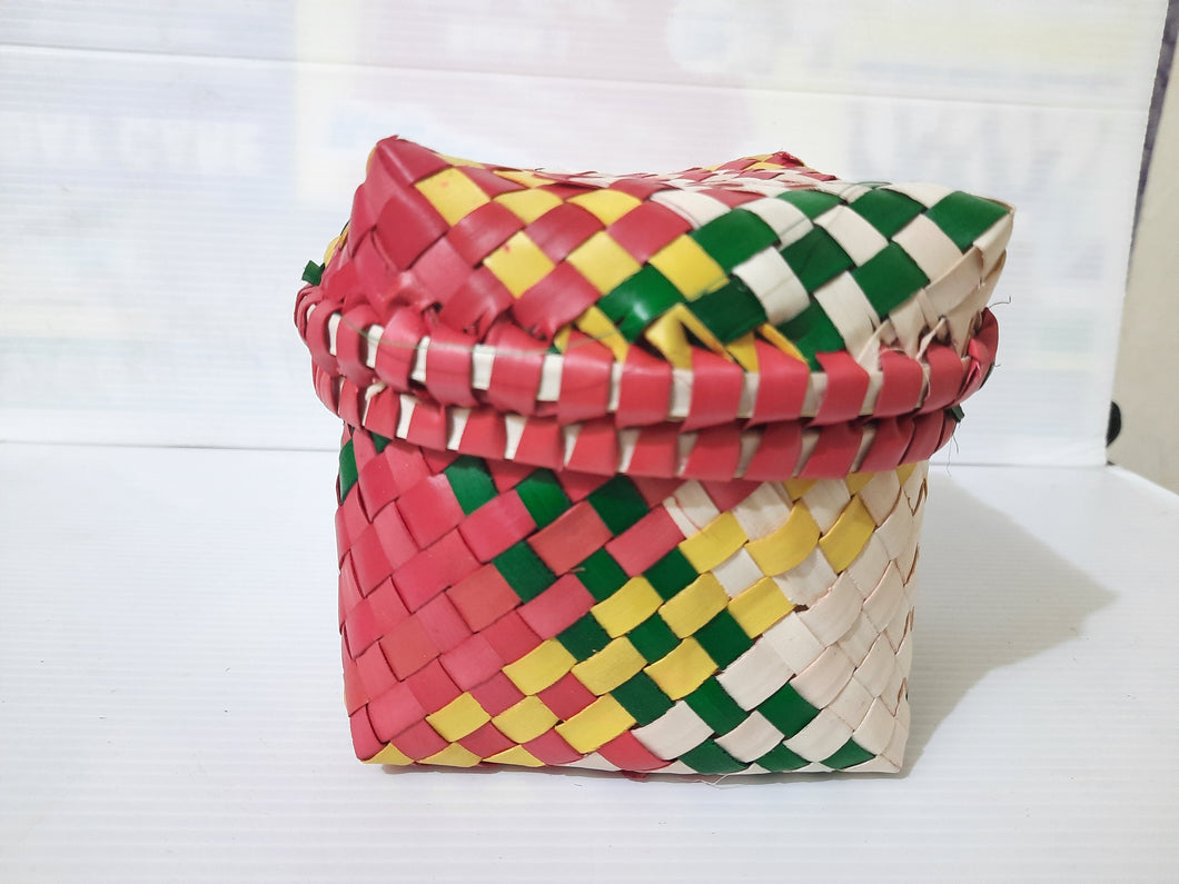 Palm Leaf Utility Basket with Lid (Single) - Multicoloured