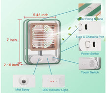 Load image into Gallery viewer, Mini Portable air cooler/Desk Fan with Mist Spray with LED Night Light
