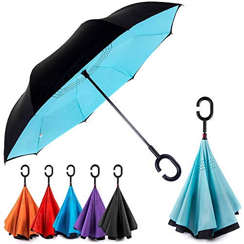 Stylish Double Layered Big Size Umbrella With C Shaped Handle - Random Colors