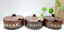 Load image into Gallery viewer, Wooden Tea Coffee &amp; Sugar Container (Pack of 3, Brown)
