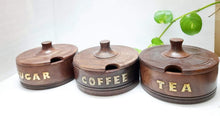 Load image into Gallery viewer, Wooden Tea Coffee &amp; Sugar Container (Pack of 3, Brown)
