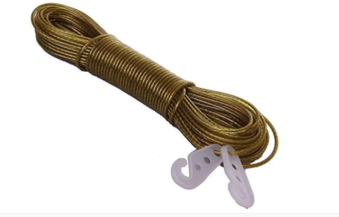 10 Meter PVC Coated Steel Anti-Rust Wire Rope for Drying Clothes/ Clothesline with 2 Plastic Hooks