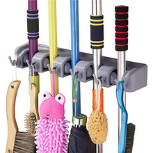 Load image into Gallery viewer, Mop and Broom Holder; Upgraded with Effective Strong Holding 5 Slot Position with 6 Hooks Garage Storage up to 11 Tools Wall Mounted; Organize Ideas; Standard Size (Broom Holder)
