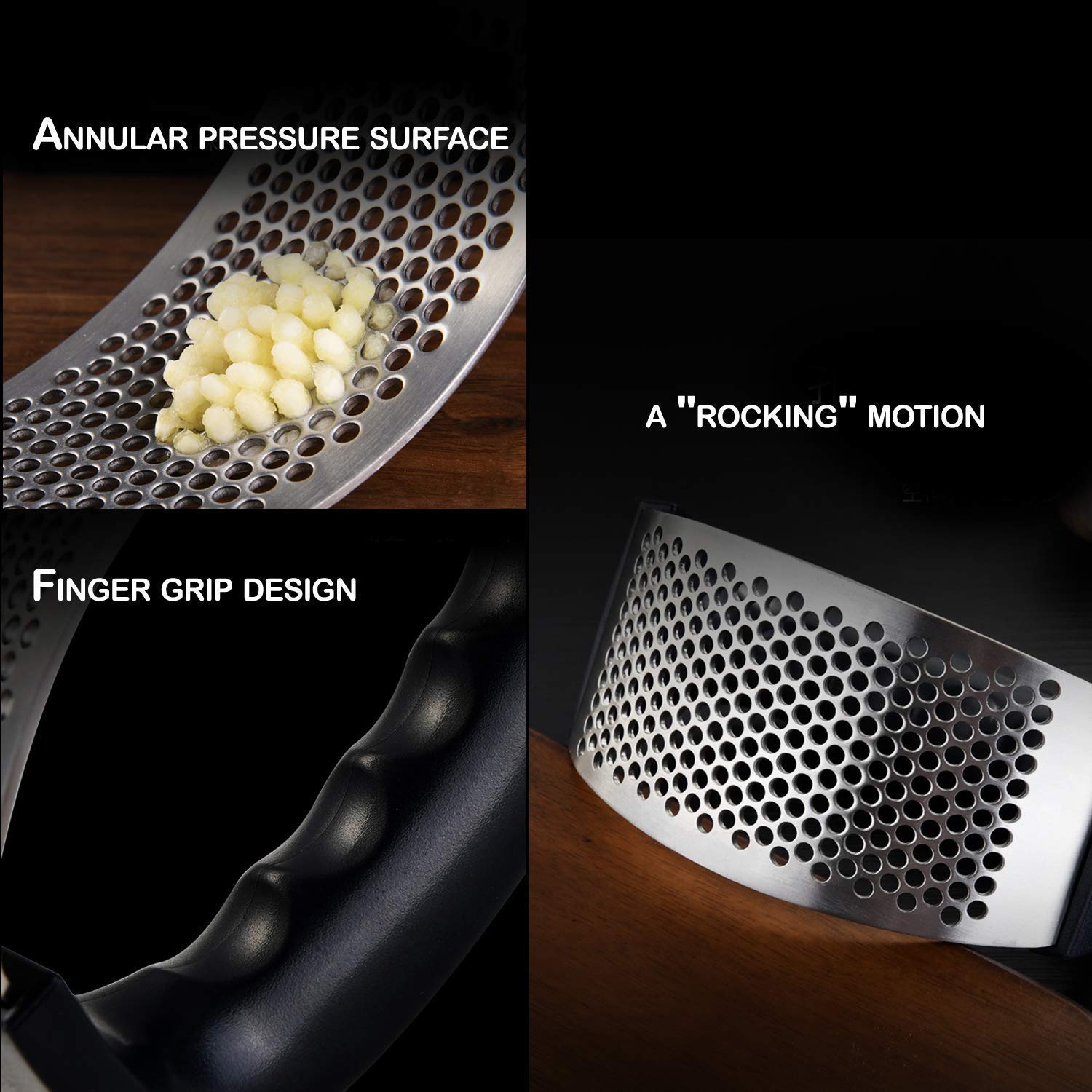 1pc Stainless Steel Garlic Press & Crusher, Garlic Mincer With Arc Shape,  Garlic Peeler And Ginger Peeler Kitchen Gadget