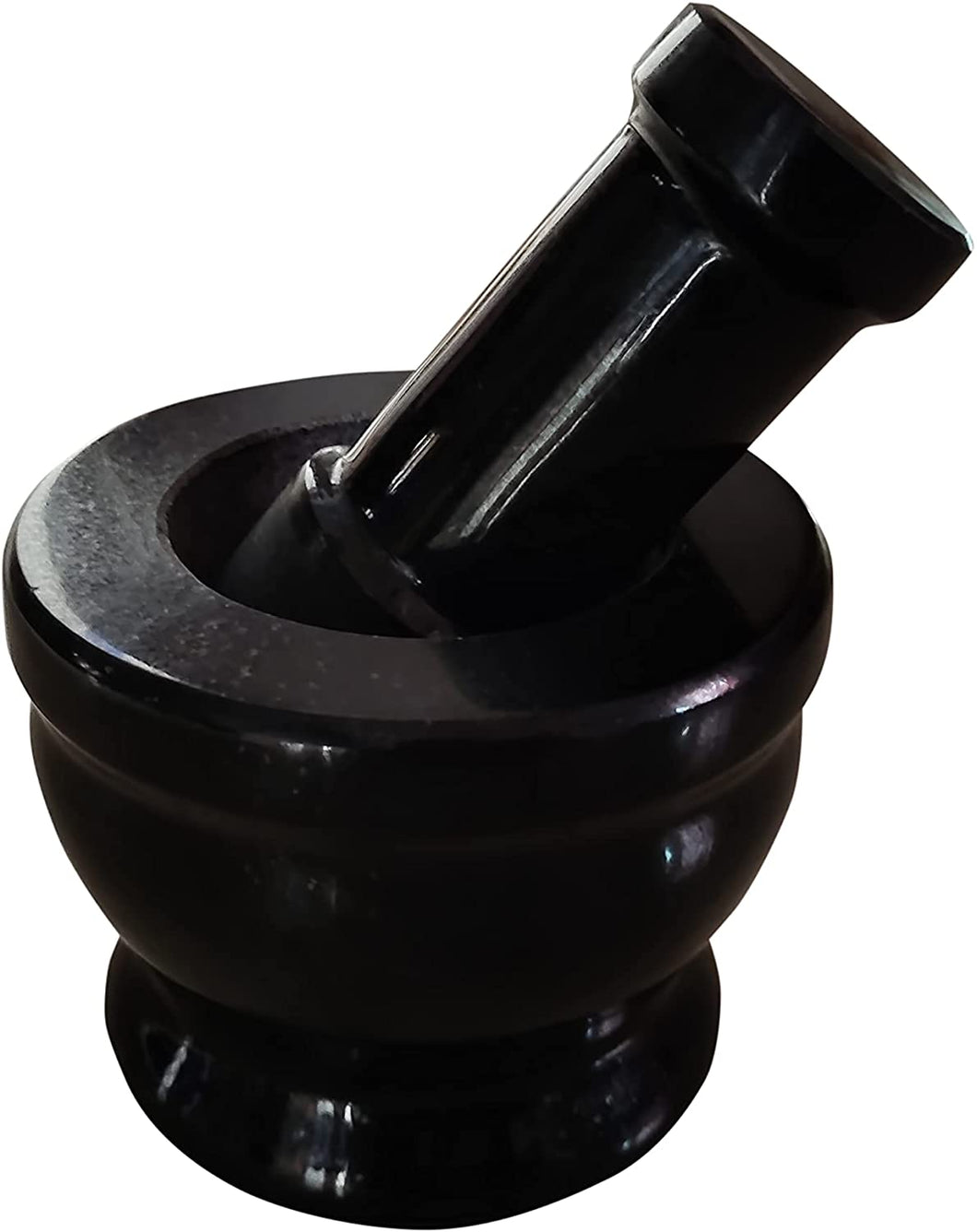 Black Granite Stone Mortar and Pestle Set (5.5 inch) for Spices, Okhli Musal, Herb, Well Design for Kitchen and Home Natural & Traditional Grinder
