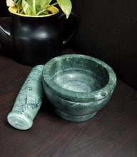 Load image into Gallery viewer, Green Marble Imam Dasta/Mortar and Pestle Set/Ohkli Musal/Kharal/Idi Kallu/Khal Musal/Khalbatta/Spice Grinder-4 Inches Marble Masher
