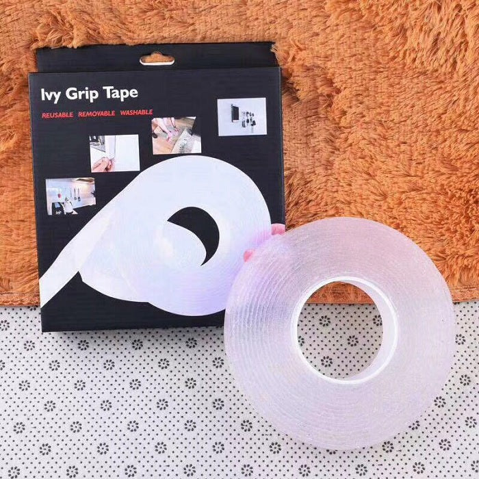 Ivy Grip Tape 5 mtr - 3 cm/3 Meter Double Sided Adhesive Silicon Tape, double sided tape for wall, Transparent Heavy Duty Heat Resistant Nano Tape