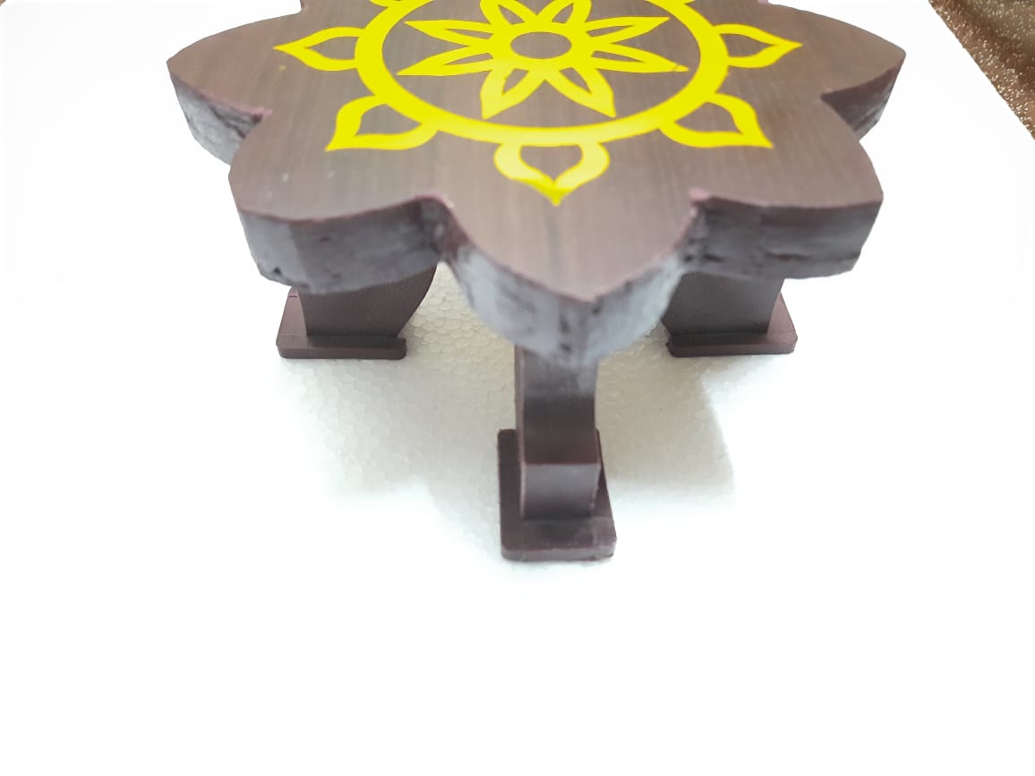 Wooden Flower Design 7inch Mukkali , Mini Stool, Pooja Stand