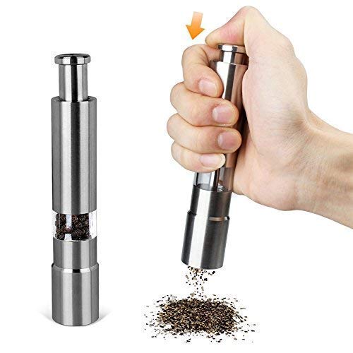 Stainless Steel Black Pepper Grinder Spice Thumb Press Salt Mill, Hand Grinder Machine,Manual Operation, Silver