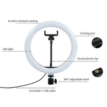 Load image into Gallery viewer, Portable LED Ring Light with 3 Color Modes Dimmable Lighting | for YouTube | Photo-Shoot | Video Shoot | Live Stream | Makeup &amp; Vlogging | Compatible with iPhone/Android Phones &amp; Cameras
