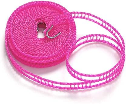 5 Meters Windproof Anti-Slip Clothes Washing Line Drying Nylon Rope with Hooks 5 Meter Nylon Clothesline Rope (Color May Vary)