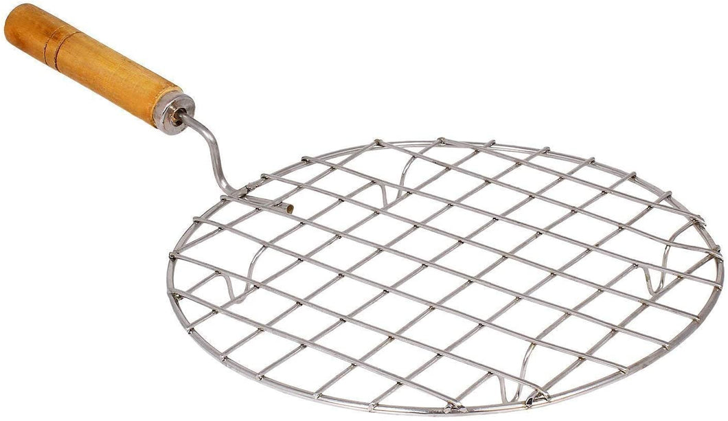 Roasting Net with Steel Tong,Stainless Steel Wire Roaster, Wooden Handle with Roasting Net, Roti Grill,Chapati Grill (Round Roaster-1 pc