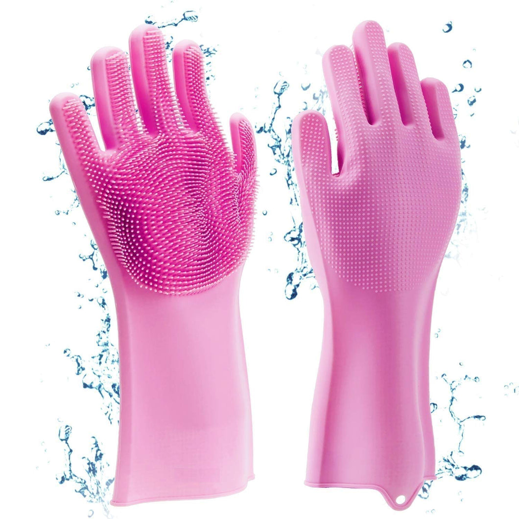 Silicone Non-Slip, Dish Washing and Pet Grooming, Magic Latex Scrubbing Gloves for Household Cleaning Great for Protecting Hands (Standard Size,) (Multicolor, 1 Pair {2 Pisces})