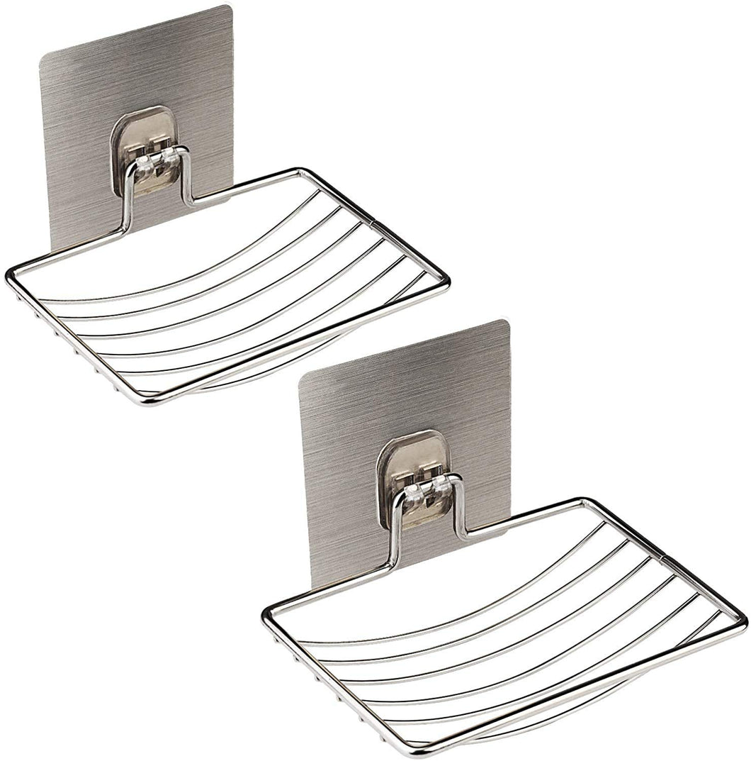 Soap Dish Holder Self Adhesive Wall Mounted Soap Sponge Holder Stainless Steel Storage Saver Rack for Home Kitchen Bathroom Shower - 2 Pack