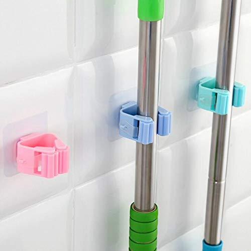1 Pc Wall Mounted Stick Handle Mop And Broom Hook Holder Organiser With Glue Sticker (Random)