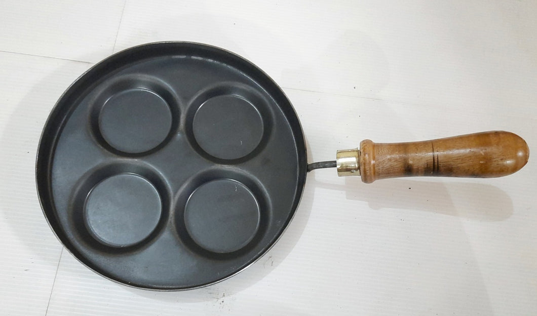 Pure Iron Made - 4 Cavity - Appam/ Mini Uthappam/ Pan Cake /Multi Snack Maker with Wooden Handle