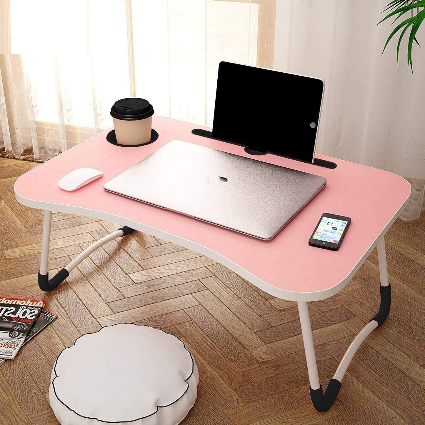 Study Table Laptop Table Foldable Solid Wooden, with Cup & Pen Holder for Girls Boys Kids Children Used for Reading, Study, Homework for Students