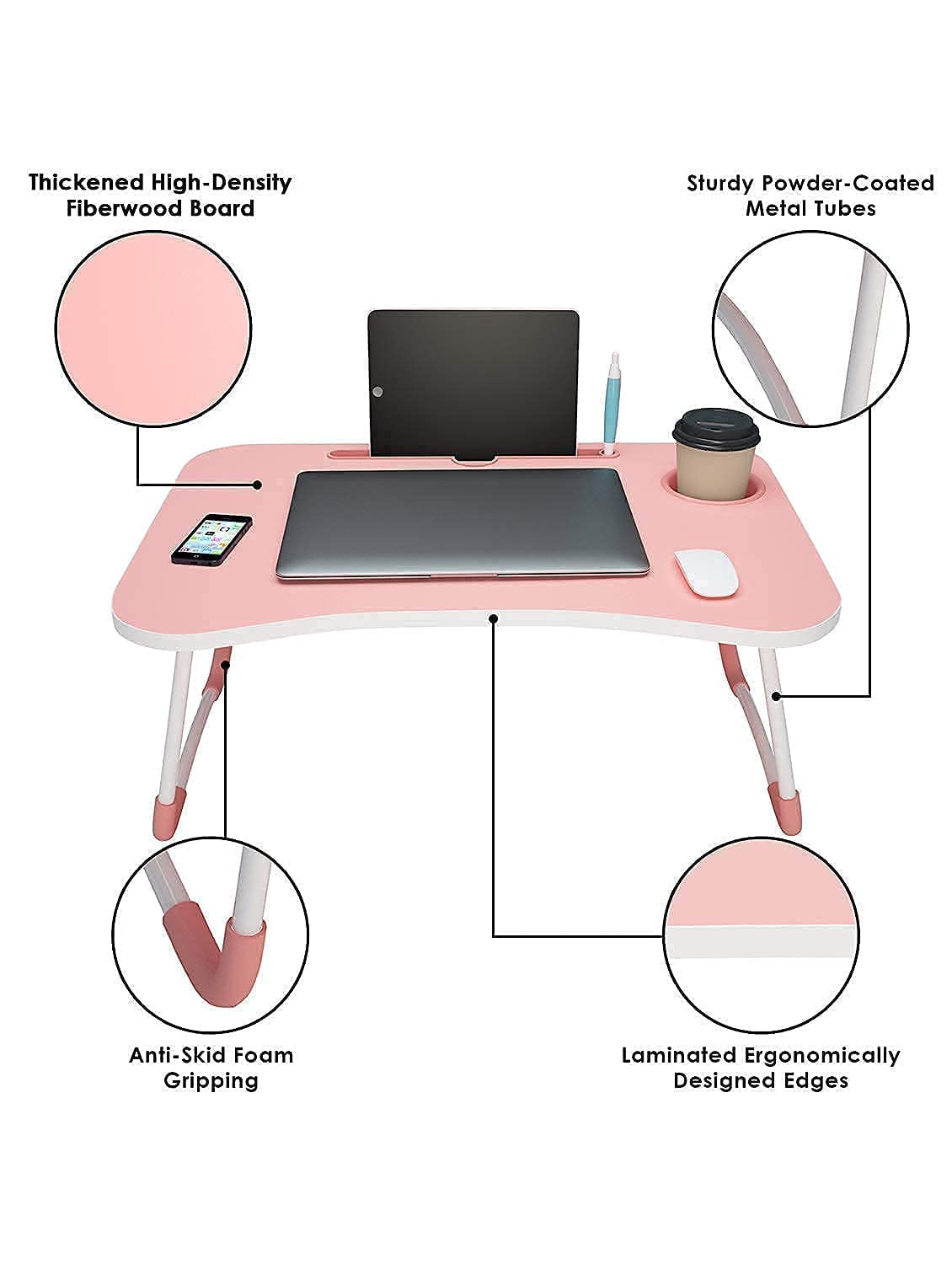 Study Table Laptop Table Foldable Solid Wooden, with Cup & Pen Holder for Girls Boys Kids Children Used for Reading, Study, Homework for Students