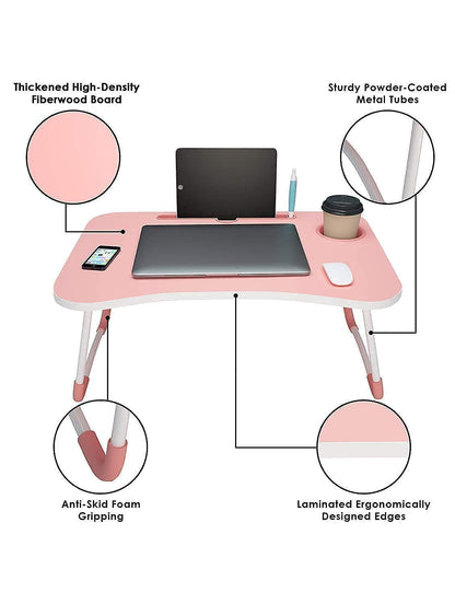 Study Table Laptop Table Foldable Solid Wooden, with Cup & Pen Holder for Girls Boys Kids Children Used for Reading, Study, Homework for Students